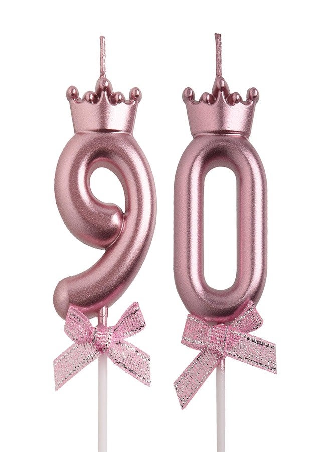 AOOLADA 90th Birthday Candles, Rose Gold 90 Year Old Number Birthday Candles, Number 90 Candles for Men Women, Birthday Party Decorations Cake Topper Gifts for Wedding Anniversary Celebration - Image 1